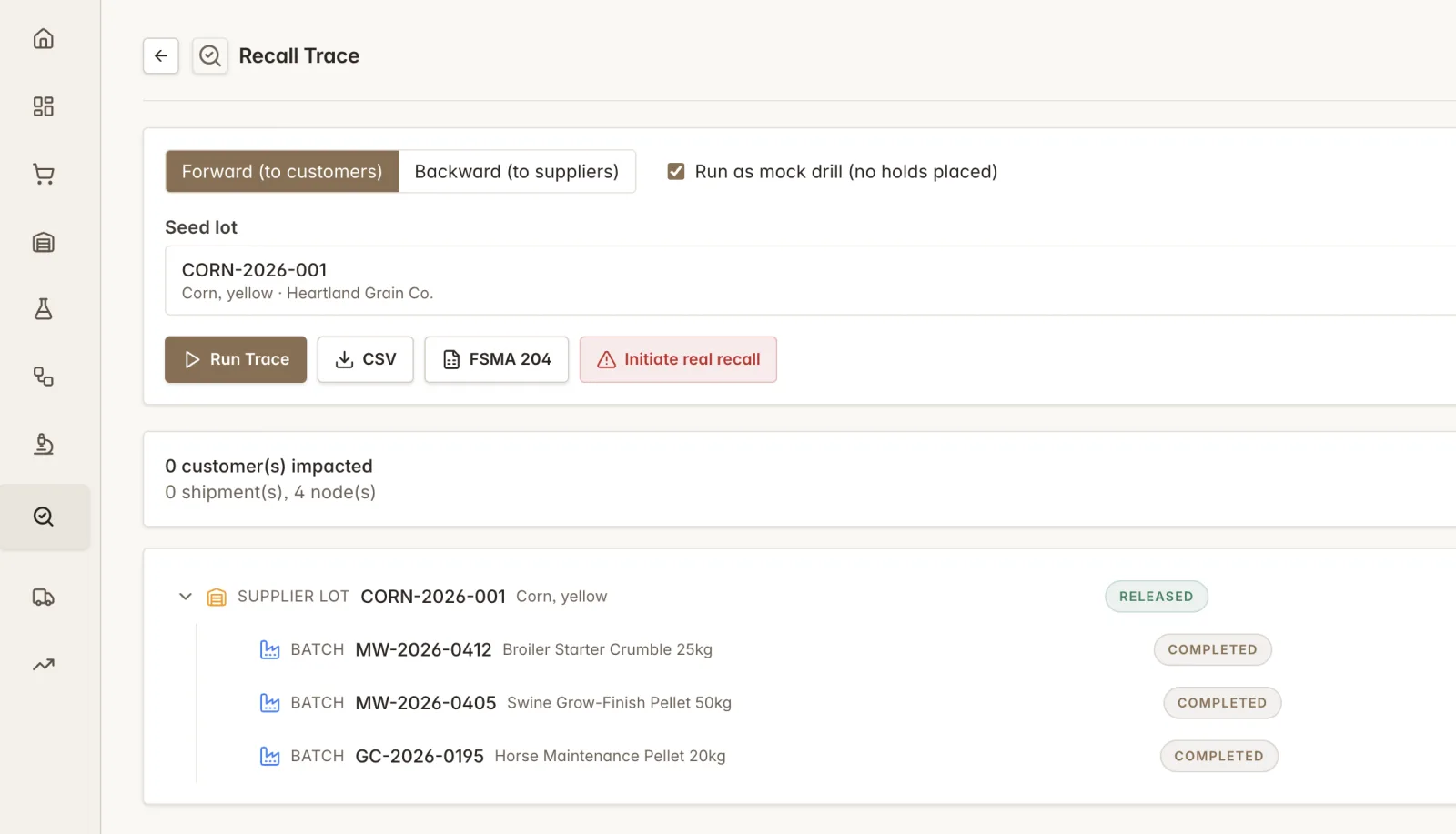Traceability: Recall path