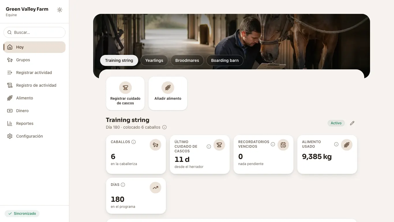 Feedsoft Equine en una computadora, con los números del día