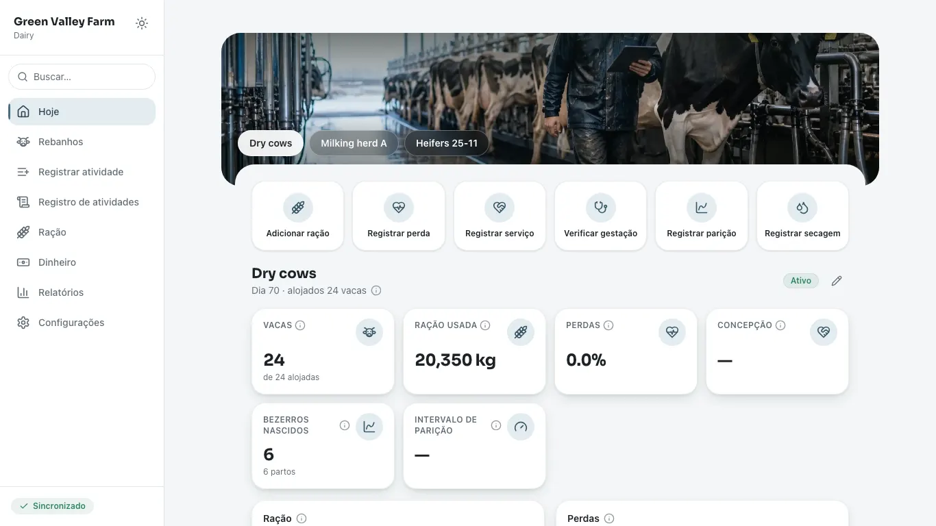 Feedsoft Dairy em um computador, com os números do dia